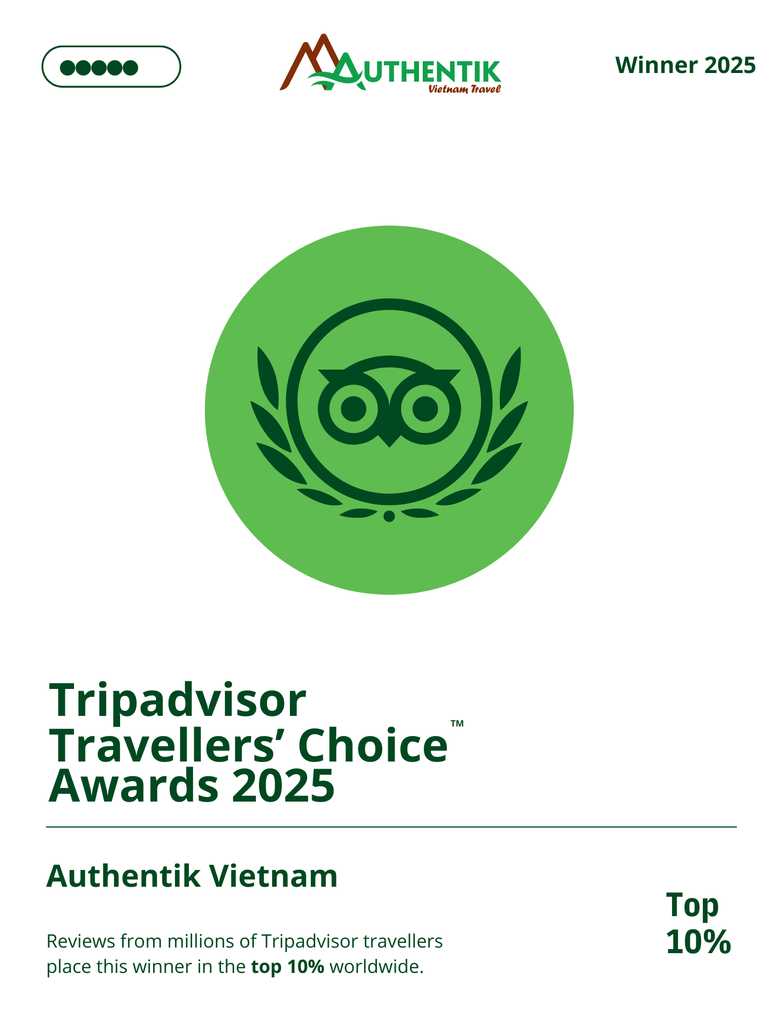 Authentik Vietnam celebra su sexto premio consecutivo Travellers' Choice de Tripadvisor
